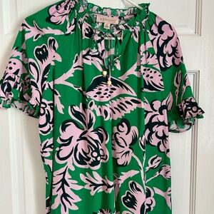 Philosophy Vibrant Green and Pink Floral Blouse